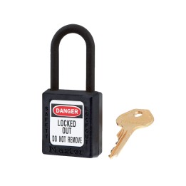 Cadenas de sécurité en Thermoplastique diélectrique, Anse 20x38 mm en Nylon, 2 options disponibles - Noir - Clés uniques