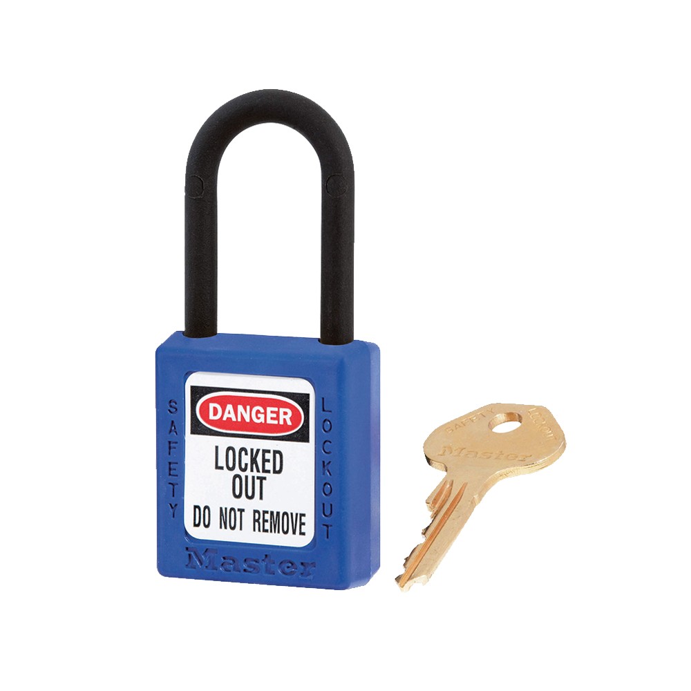 Cadenas de sécurité en Thermoplastique diélectrique, Anse 20x38 mm en Nylon, 2 options disponibles - Bleu - Clés uniques