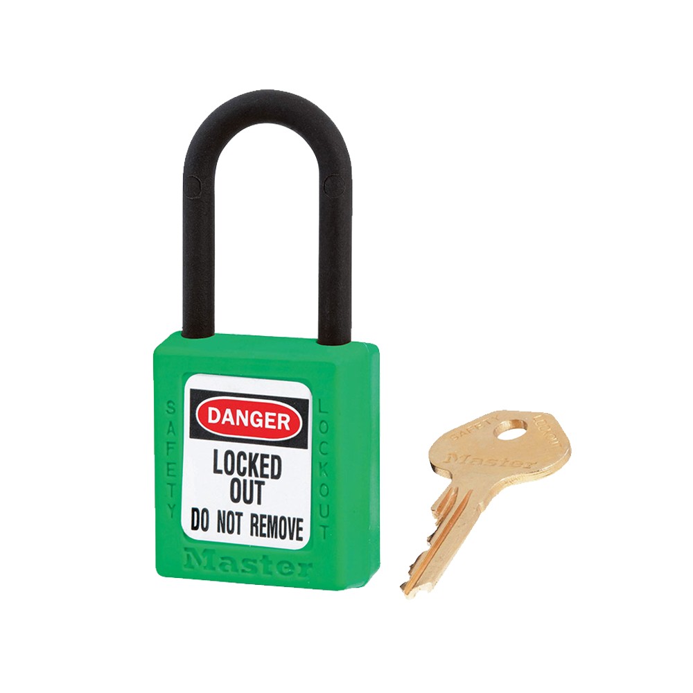 Cadenas de sécurité en Thermoplastique diélectrique, Anse 20x38 mm en Nylon, 2 options disponibles - Vert - Clés uniques