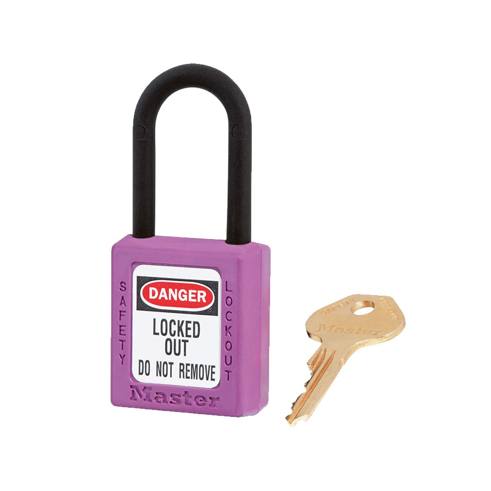 Cadenas de sécurité en Thermoplastique diélectrique, Anse 20x38 mm en Nylon, 2 options disponibles - Violet - Clés uniques