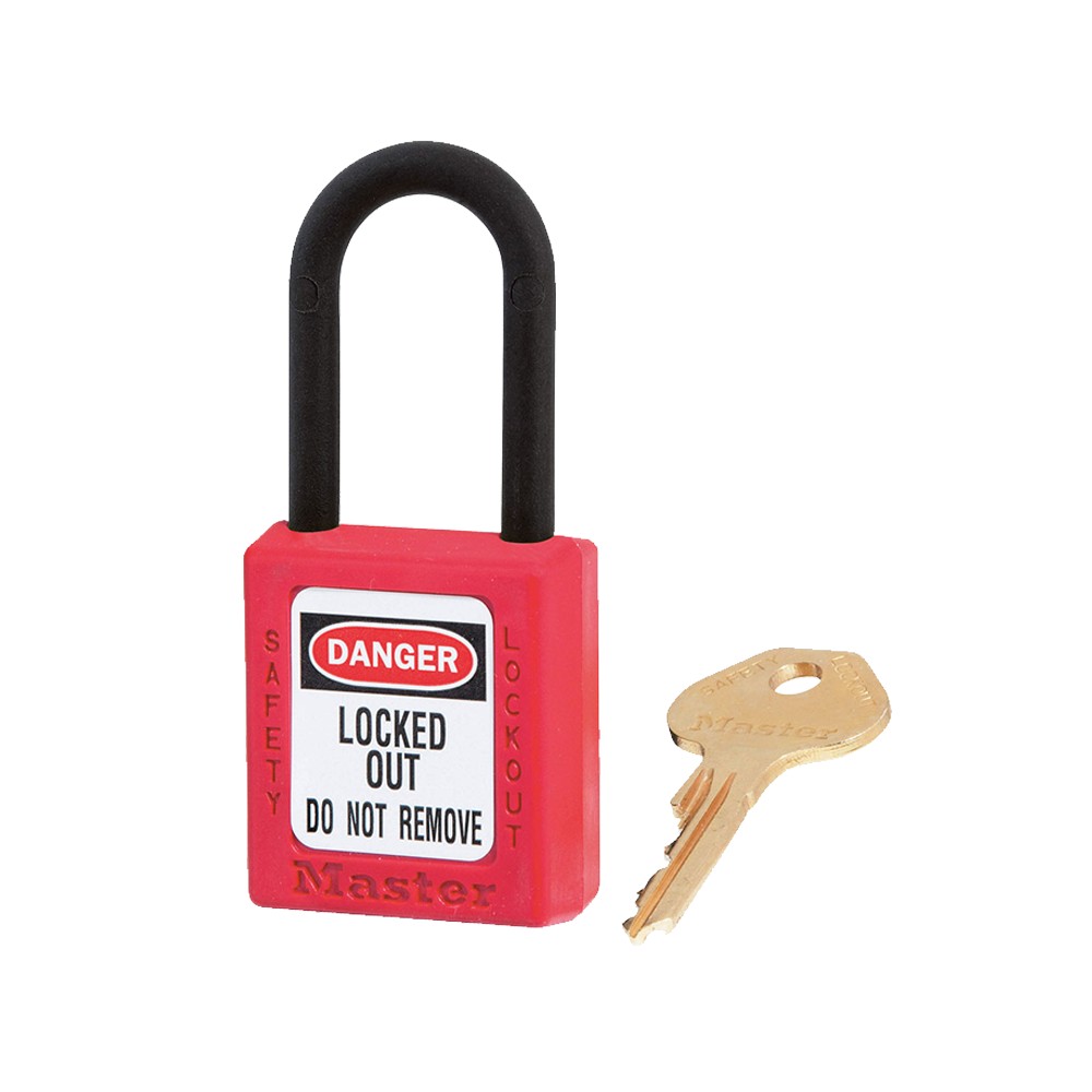 Cadenas de sécurité en Thermoplastique diélectrique, Anse 20x38 mm en Nylon, 2 options disponibles - Rouge - Clés uniques