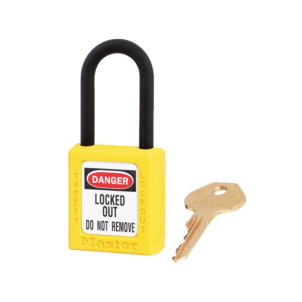 Cadenas de sécurité en Thermoplastique diélectrique, Anse 20x38 mm en Nylon, 2 options disponibles - Jaune - Clés uniques