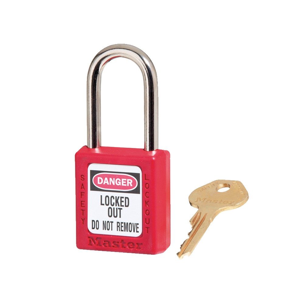 Cadenas de sécurité en Thermoplastique, corps 38x38 mm, anse en Inox, 3 options disponibles - Rouge - Clés uniques - Anse 38 mm