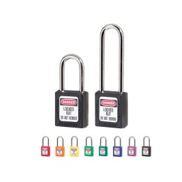 Cadenas de sécurité en Thermoplastique, corps 38x38 mm, anse en Inox, 3 options disponibles
