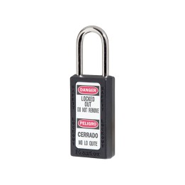 Cadenas de sécurité grand corps en Thermoplastique, corps 38x76 mm, anse en Inox, 3 options disponibles - Noir - Clés uniques - 
