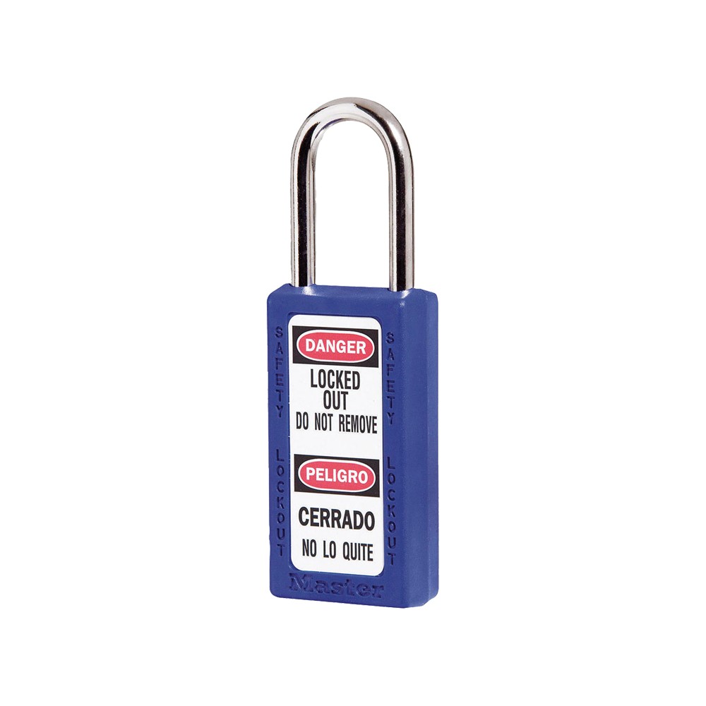 Cadenas de sécurité grand corps en Thermoplastique, corps 38x76 mm, anse en Inox, 3 options disponibles - Bleu - Clés uniques - 