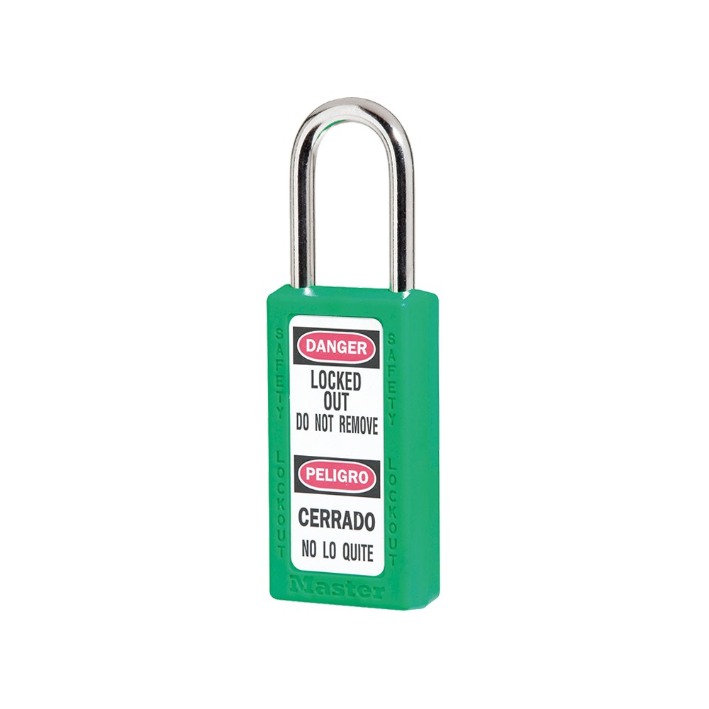 Cadenas de sécurité grand corps en Thermoplastique, corps 38x76 mm, anse en Inox, 3 options disponibles - Vert - Clés uniques - 