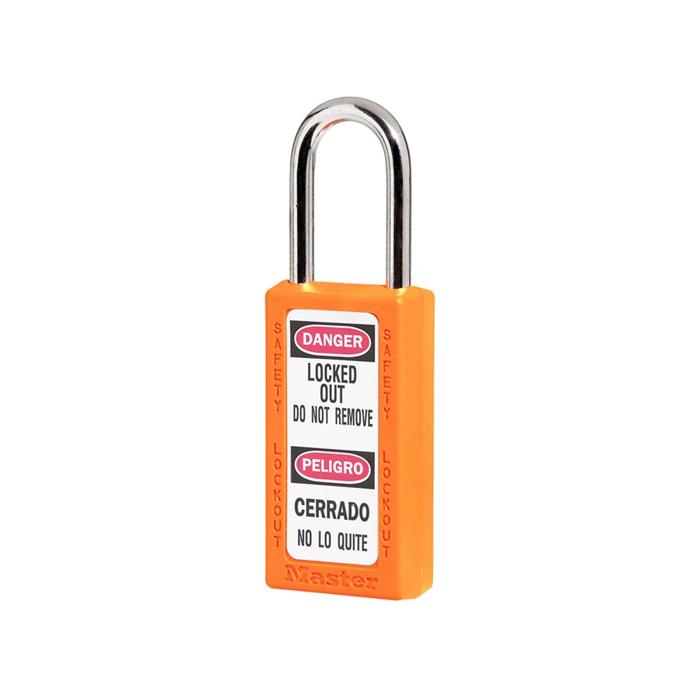 Cadenas de sécurité grand corps en Thermoplastique, corps 38x76 mm, anse en Inox, 3 options disponibles - Orange - Clés uniques 