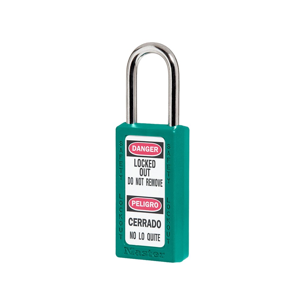 Cadenas de sécurité grand corps en Thermoplastique, corps 38x76 mm, anse en Inox, 3 options disponibles - Bleu clair - Clés uniq