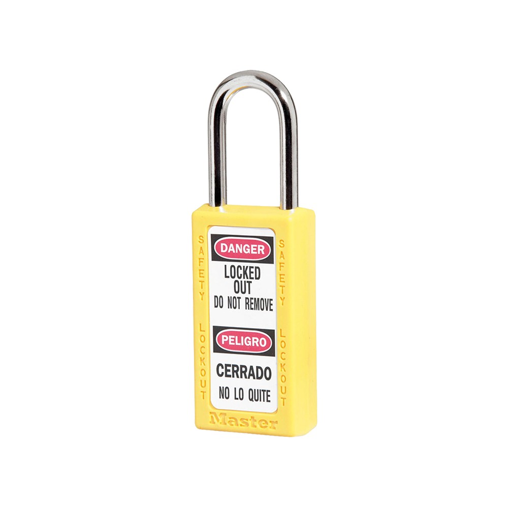 Cadenas de sécurité grand corps en Thermoplastique, corps 38x76 mm, anse en Inox, 3 options disponibles - Jaune - Clés uniques -
