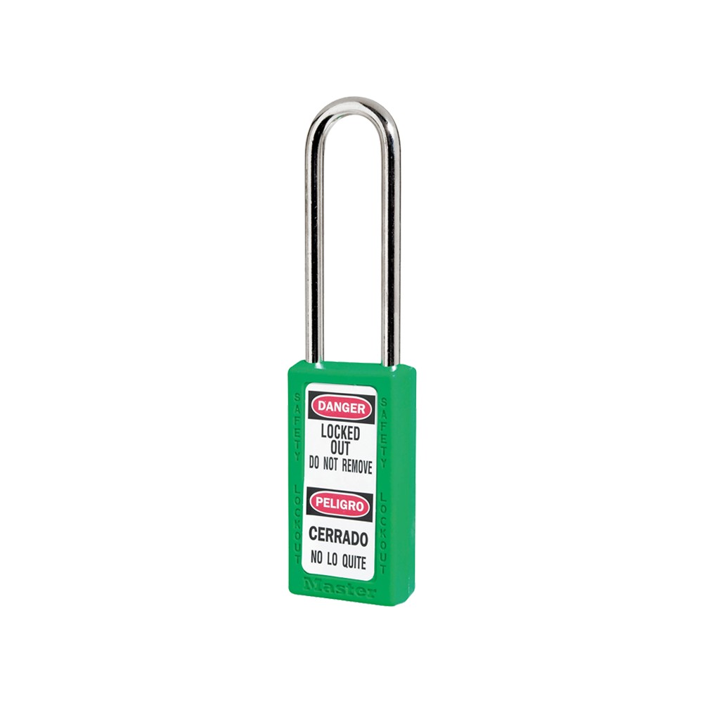 Cadenas de sécurité grand corps en Thermoplastique, corps 38x76 mm, anse en Inox, 3 options disponibles - Vert - Clés uniques - 