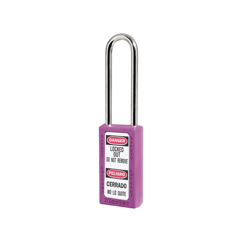 Cadenas de sécurité grand corps en Thermoplastique, corps 38x76 mm, anse en Inox, 3 options disponibles - Violet - Clés uniques 