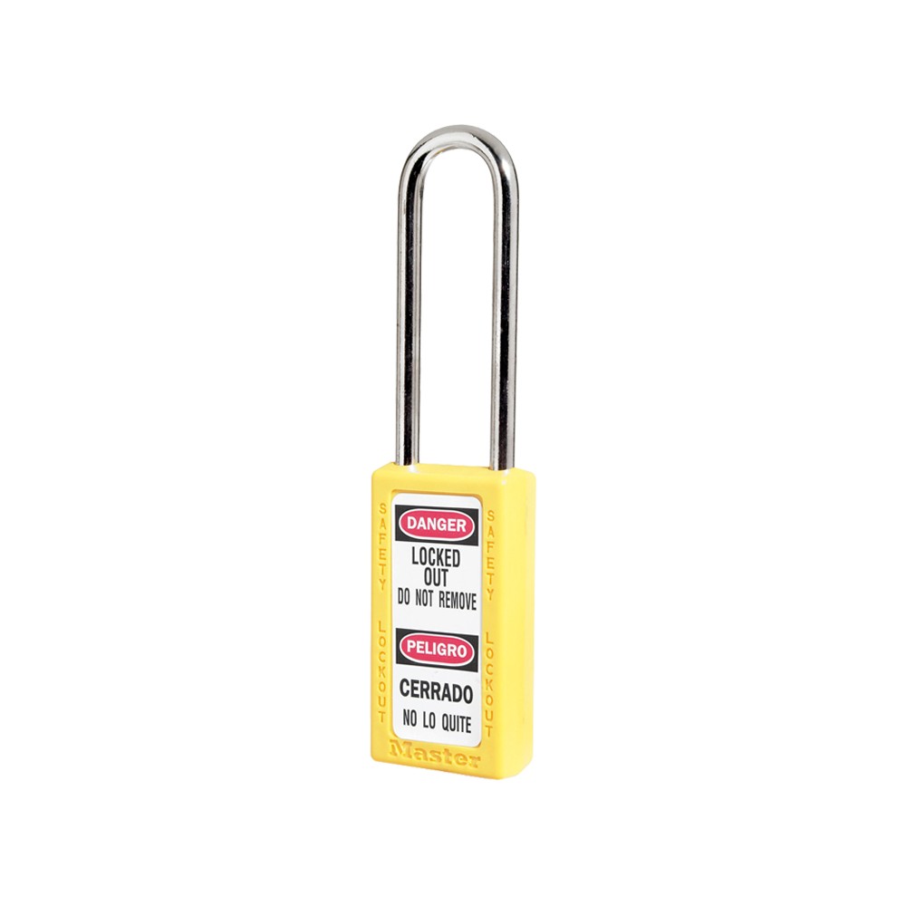 Cadenas de sécurité grand corps en Thermoplastique, corps 38x76 mm, anse en Inox, 3 options disponibles - Jaune - Clés uniques -