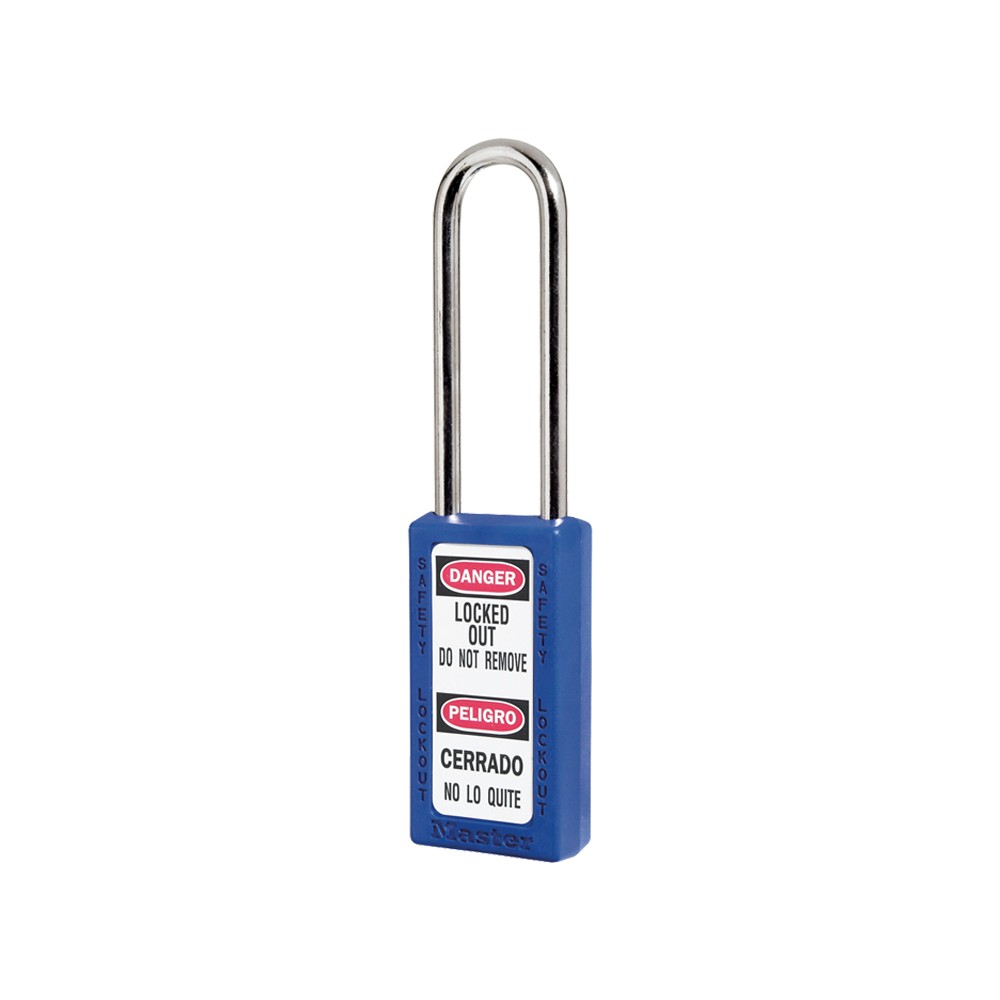 Cadenas de sécurité grand corps en Thermoplastique, corps 38x76 mm, anse en Inox, 3 options disponibles - Bleu - Clés uniques + 