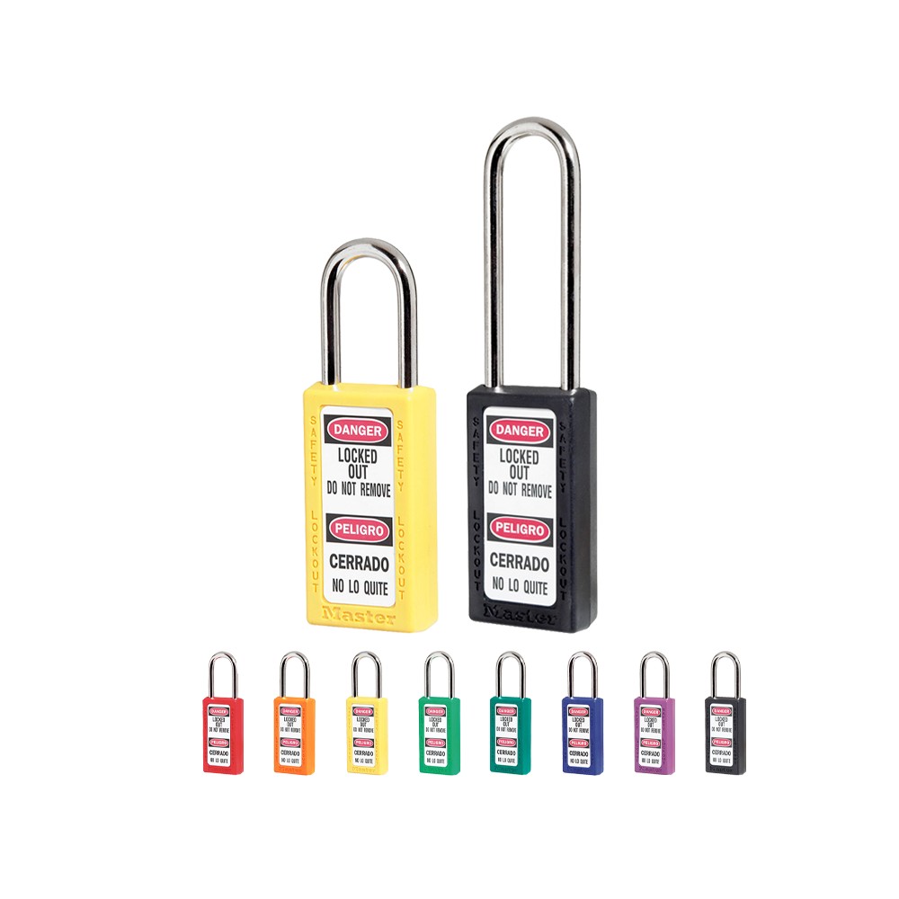Cadenas de sécurité grand corps en Thermoplastique, corps 38x76 mm, anse en Inox, 3 options disponibles