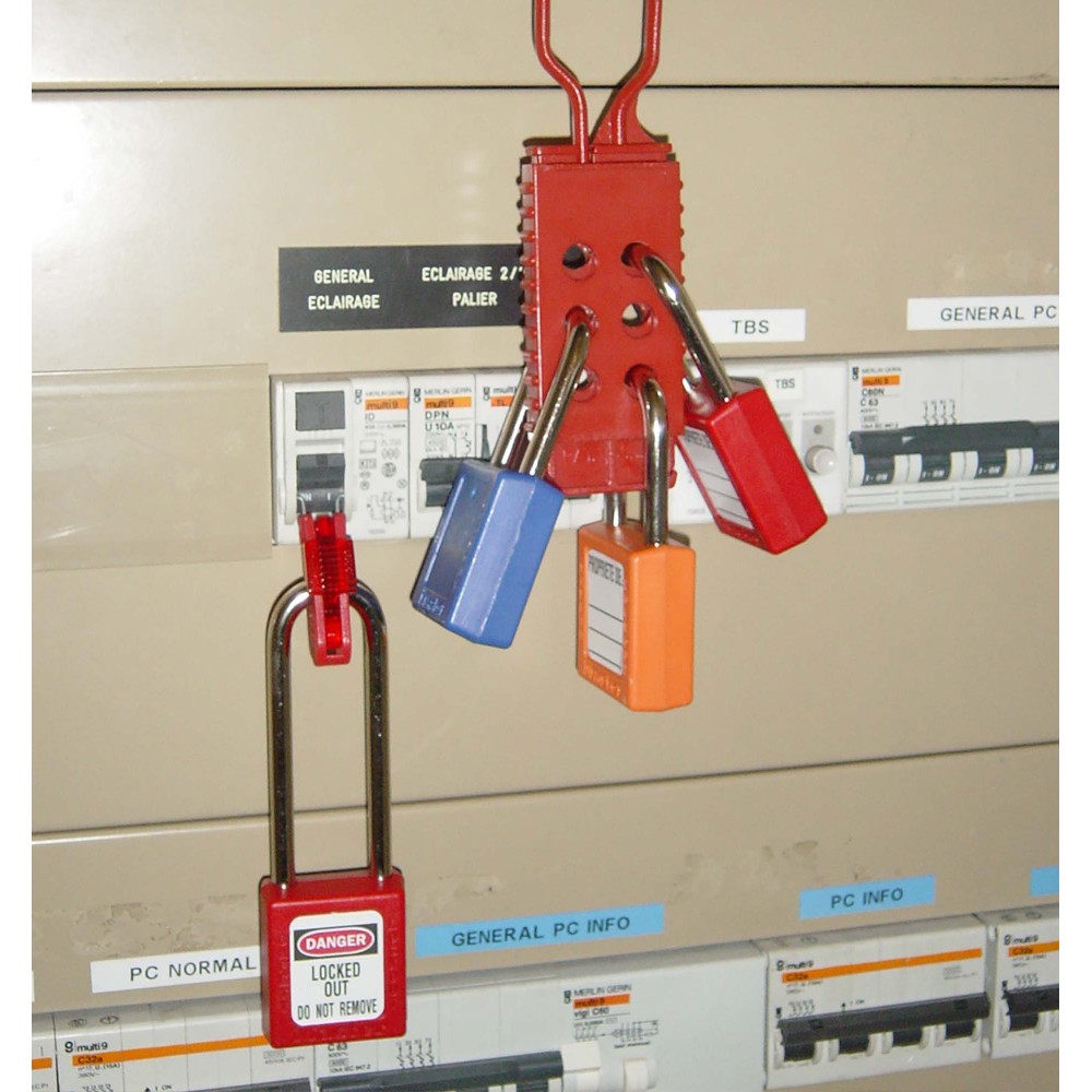 Cadenas de sécurité grand corps en Thermoplastique, corps 38x76 mm, anse en Inox, 3 options disponibles