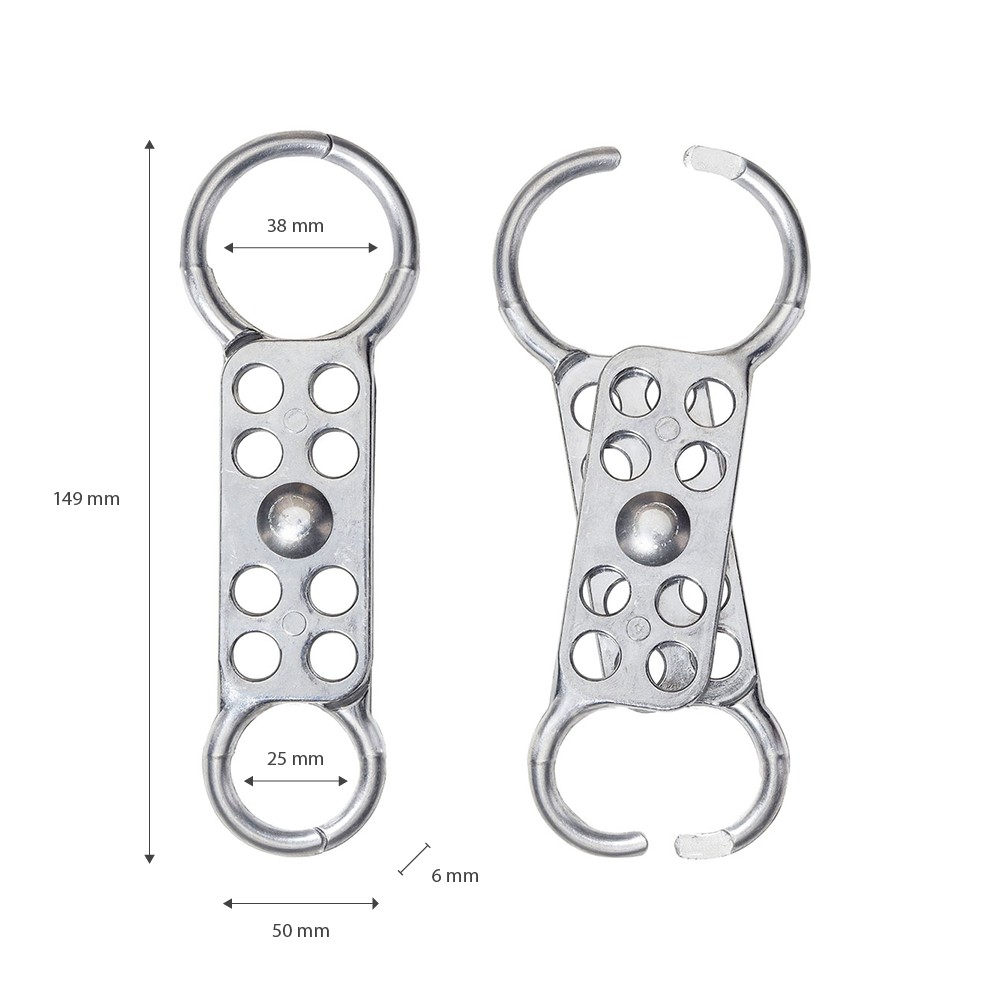 Crochet double Aluminium pour 8 cadenas de consignation - Ø25 mm et Ø38mm avec anse Ø6mm