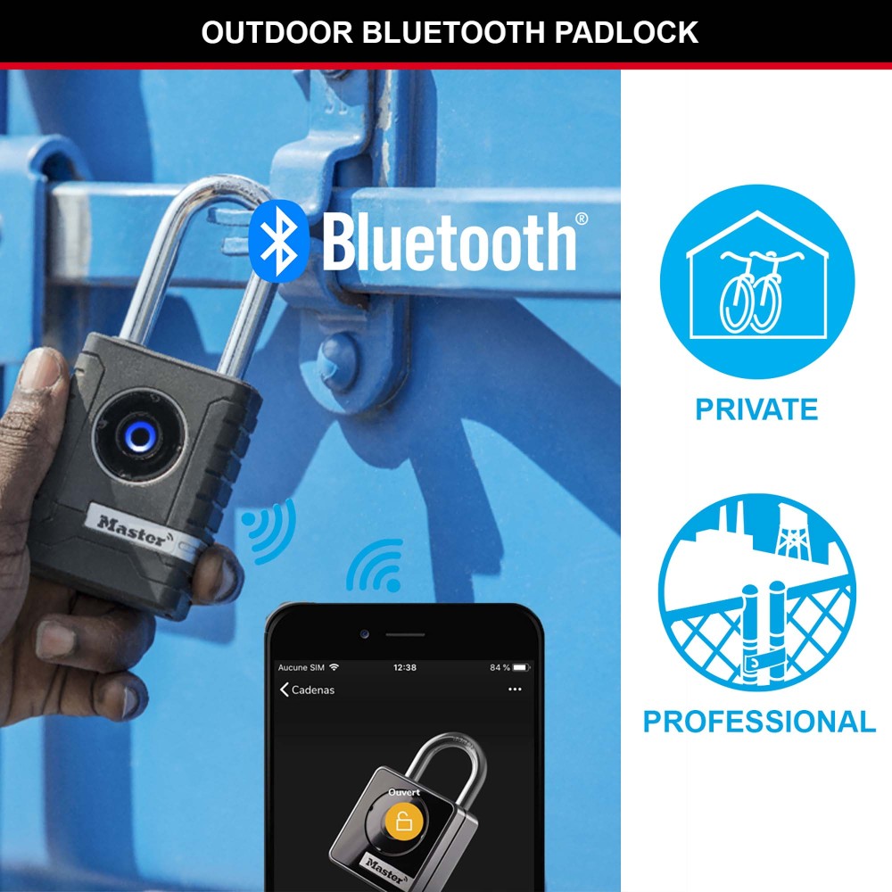 Cadenas de sécurité avec Bluetooth, connecté pour usage privé ou professionnel, usage extérieur