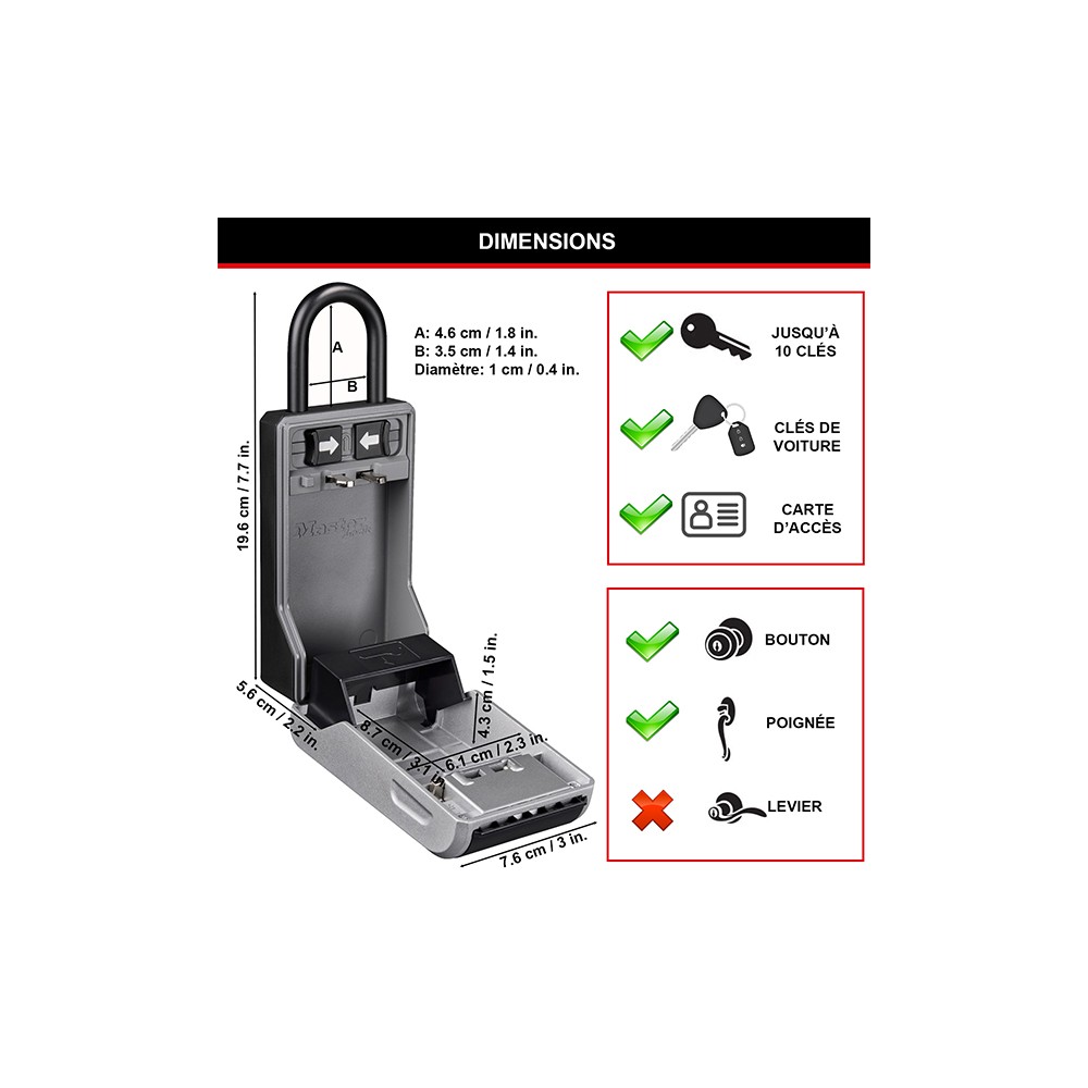 Rangement sécurisé pour clés Select Access à anse amovible - Format L - Aluminium