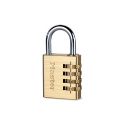 Cadenas à combinaison programmable à 4 chiffres - Corps aluminium finition laiton - anse acier chromé - molettes laiton
