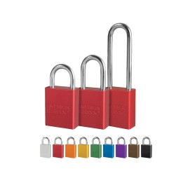 Cadenas de sécurité en aluminium anodisé, corps 38 × 46 mm, anse en acier cémenté, 3 options disponibles