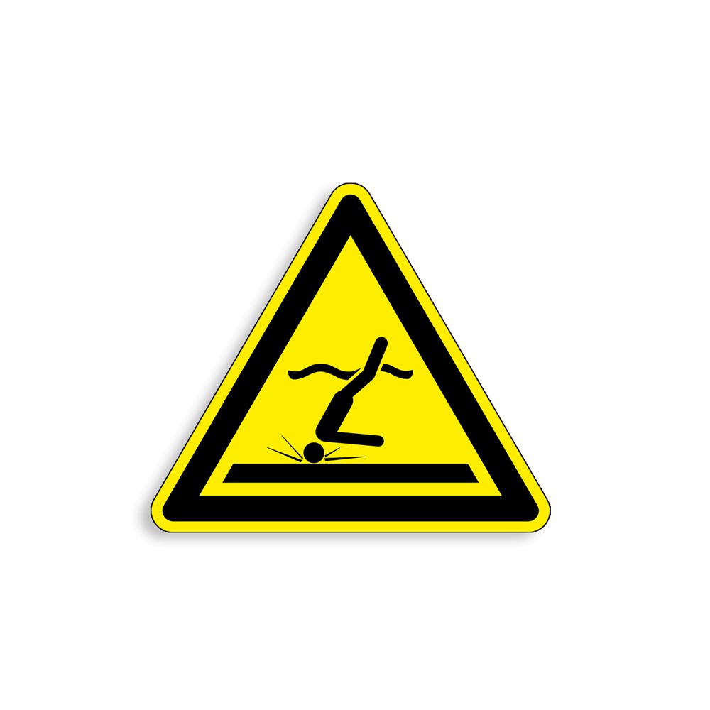 W048 - Eau peu profonde, Étiquettes et panneaux de Danger