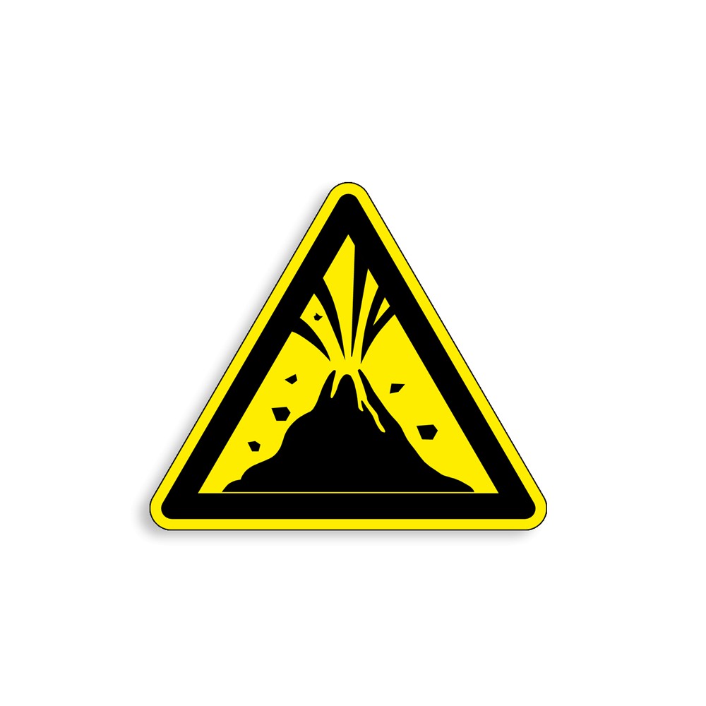 W075 - Danger zone volcanique, Étiquettes et panneaux de Danger