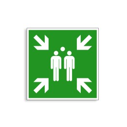 E007 - Point de rassemblement après évacuation, Étiquettes et panneaux d'Évacuation