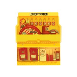 Station de consignation avec assortiment de matériel pour vannes et appareils électriques.