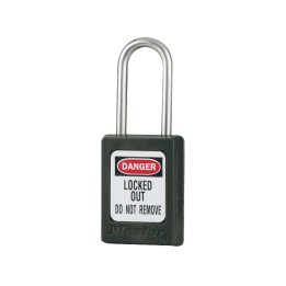 Cadenas de sécurité en Thermoplastique, corps 35x48 mm, anse en Inox, 3 options disponibles - Noir - Clés uniques - Anse 38 mm