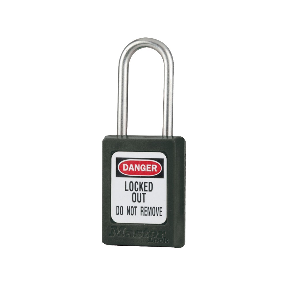 Cadenas de sécurité en Thermoplastique, corps 35x48 mm, anse en Inox, 3 options disponibles - Noir - Clés uniques - Anse 38 mm