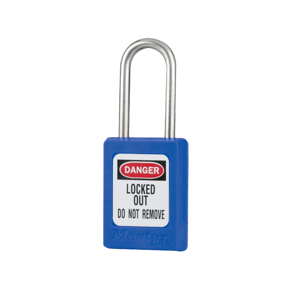 Cadenas de sécurité en Thermoplastique, corps 35x48 mm, anse en Inox, 3 options disponibles - Bleu - Clés uniques - Anse 38 mm