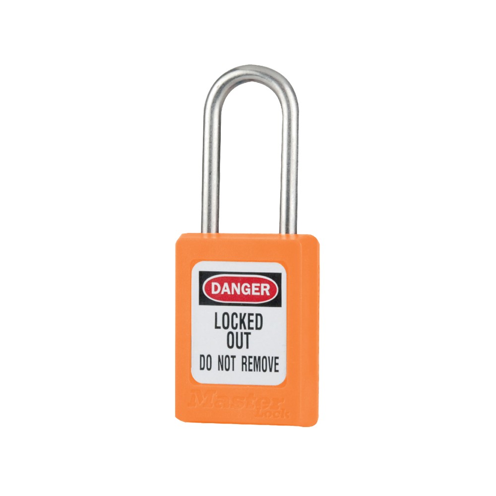 Cadenas de sécurité en Thermoplastique, corps 35x48 mm, anse en Inox, 3 options disponibles - Orange - Clés uniques - Anse 38 mm