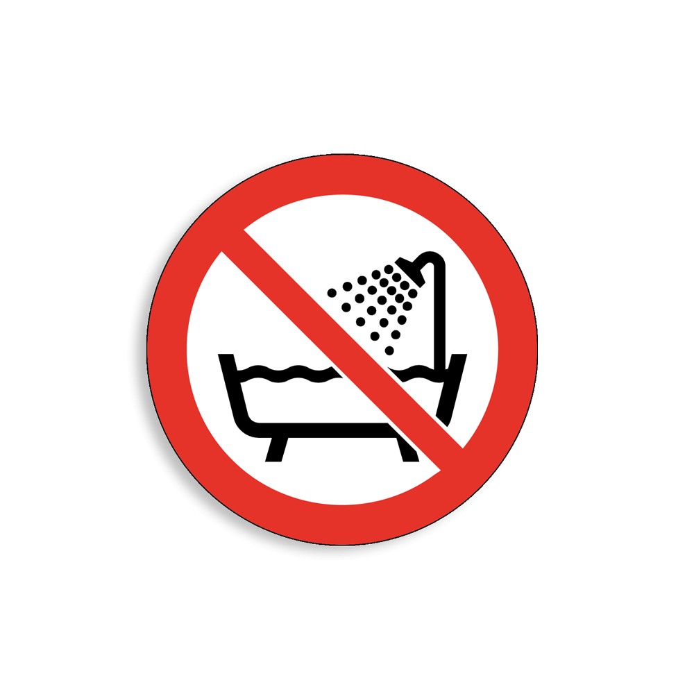 P026 - Ne pas utiliser ce dispositif dans une baignoire, une douche, Étiquettes et panneaux d'Interdiction