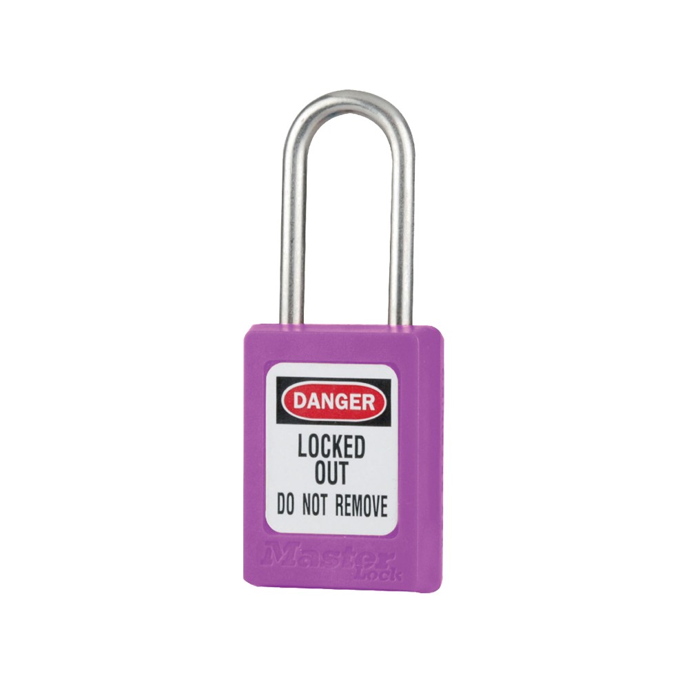 Cadenas de sécurité en Thermoplastique, corps 35x48 mm, anse en Inox, 3 options disponibles - Violet - Clés uniques - Anse 38 mm