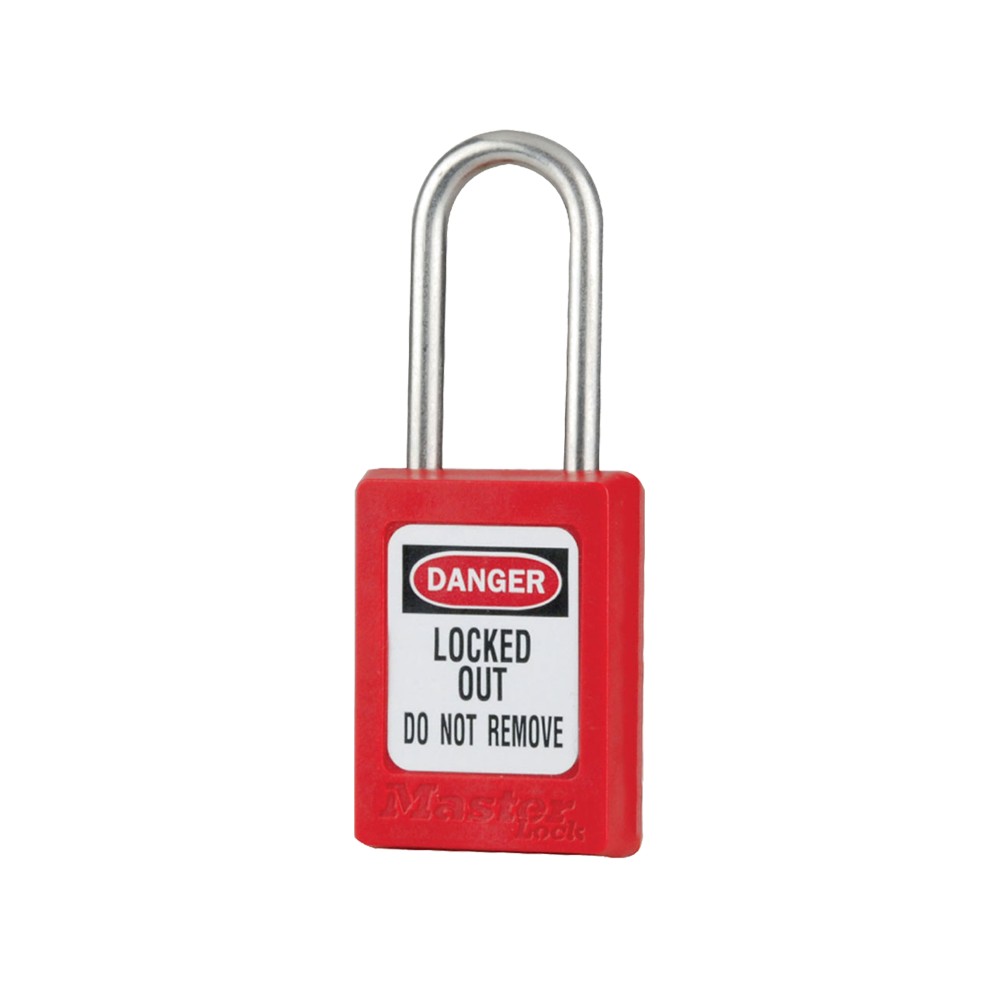 Cadenas de sécurité en Thermoplastique, corps 35x48 mm, anse en Inox, 3 options disponibles - Rouge - Clés uniques - Anse 38 mm