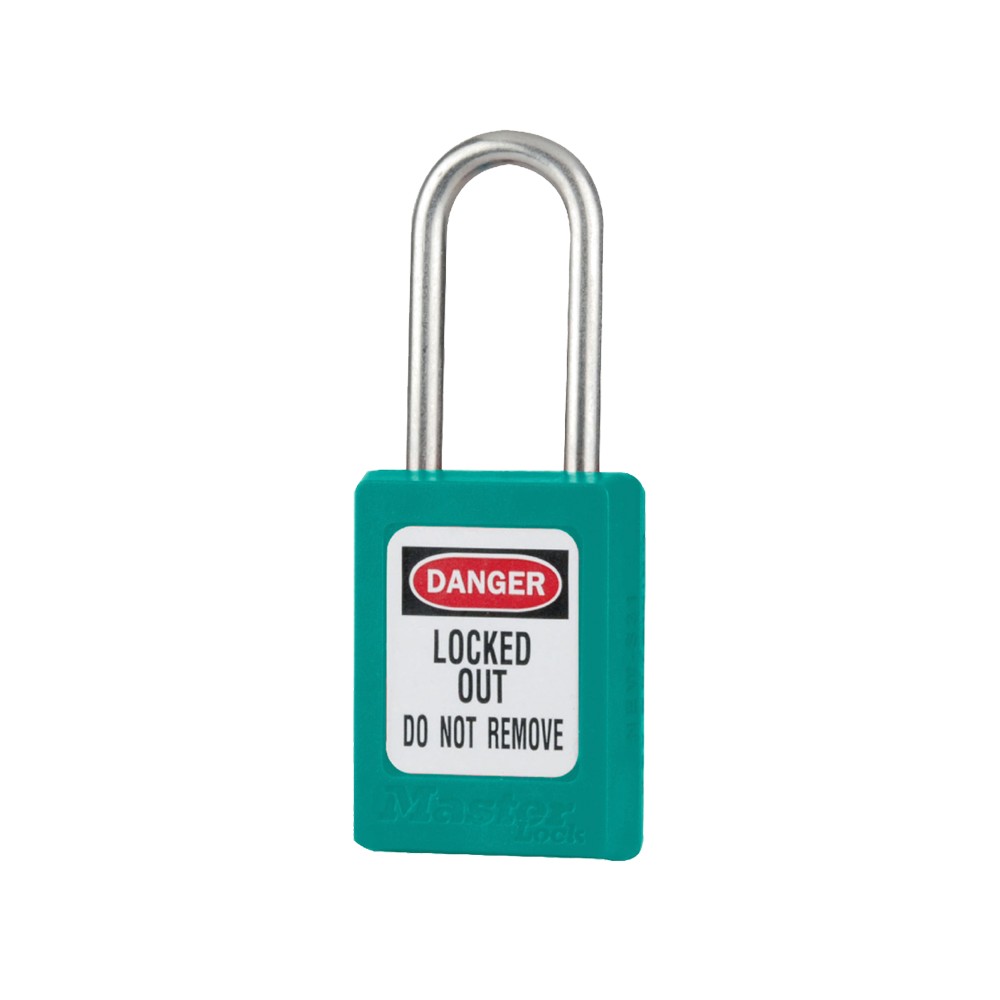Cadenas de sécurité en Thermoplastique, corps 35x48 mm, anse en Inox, 3 options disponibles - Bleu clair - Clés uniques - Anse 3