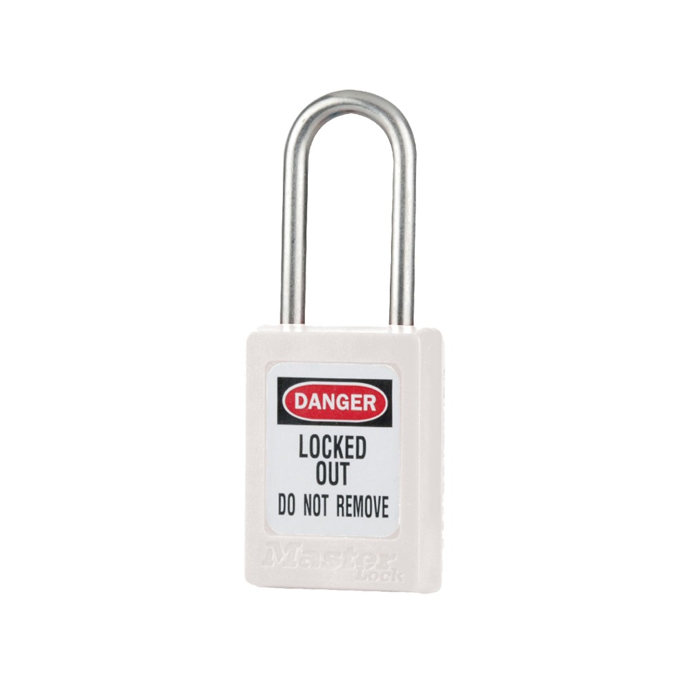 Cadenas de sécurité en Thermoplastique, corps 35x48 mm, anse en Inox, 3 options disponibles - Blanc - Clés uniques - Anse 38 mm