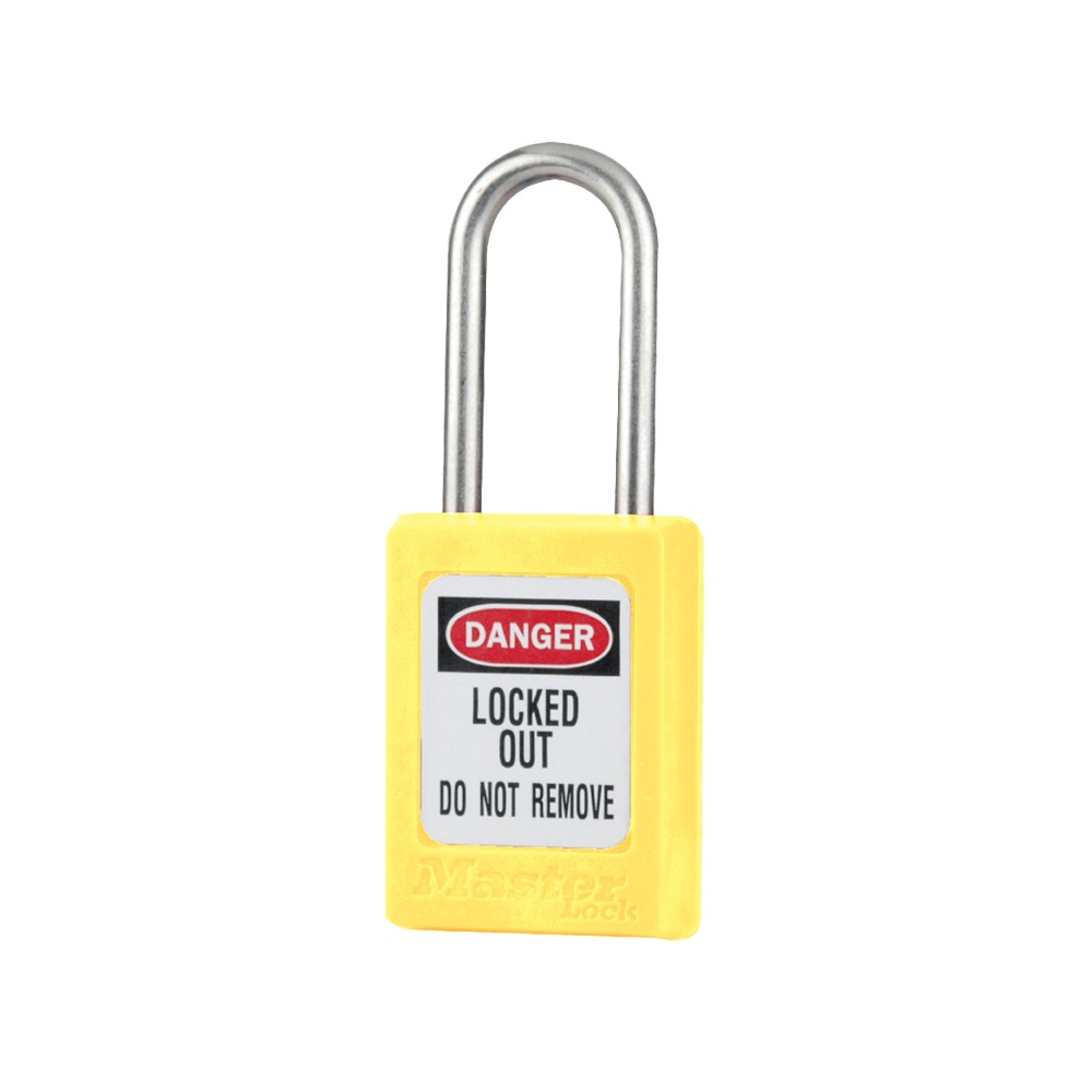 Cadenas de sécurité en Thermoplastique, corps 35x48 mm, anse en Inox, 3 options disponibles - Jaune - Clés uniques - Anse 38 mm