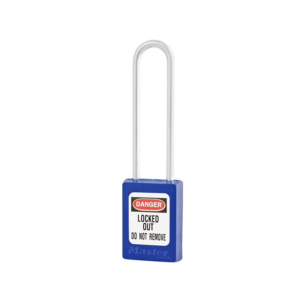 Cadenas de sécurité en Thermoplastique, corps 35x48 mm, anse en Inox, 3 options disponibles - Bleu - Clés uniques - Anse 76 mm