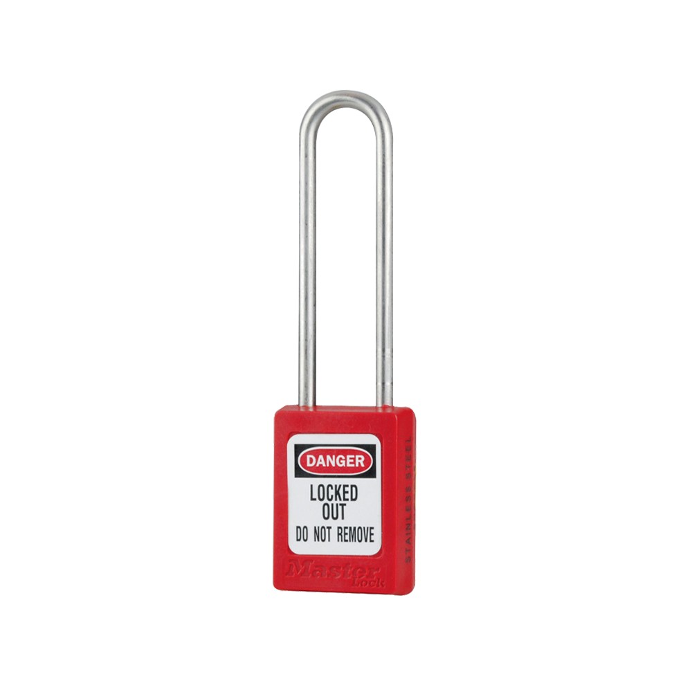 Cadenas de sécurité en Thermoplastique, corps 35x48 mm, anse en Inox, 3 options disponibles - Rouge - Clés uniques - Anse 76 mm