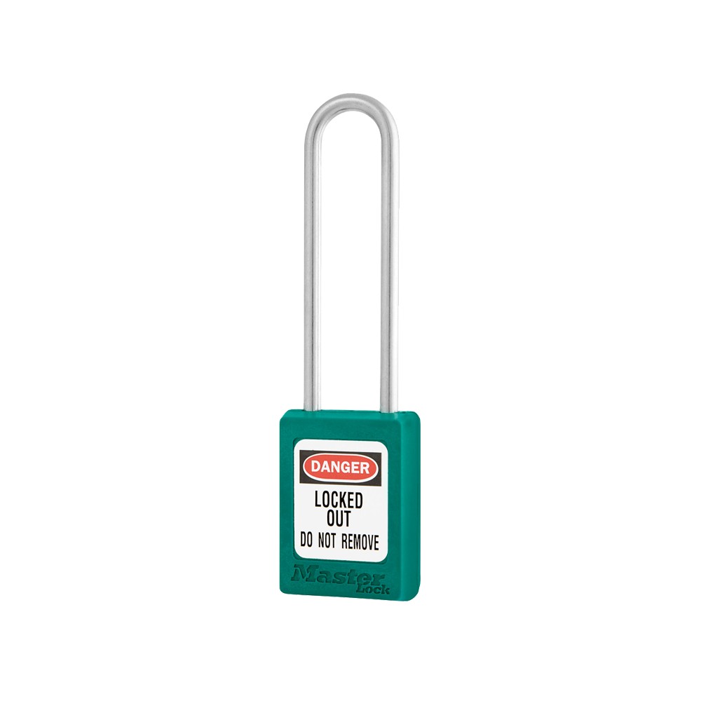 Cadenas de sécurité en Thermoplastique, corps 35x48 mm, anse en Inox, 3 options disponibles - Bleu clair - Clés uniques - Anse 7