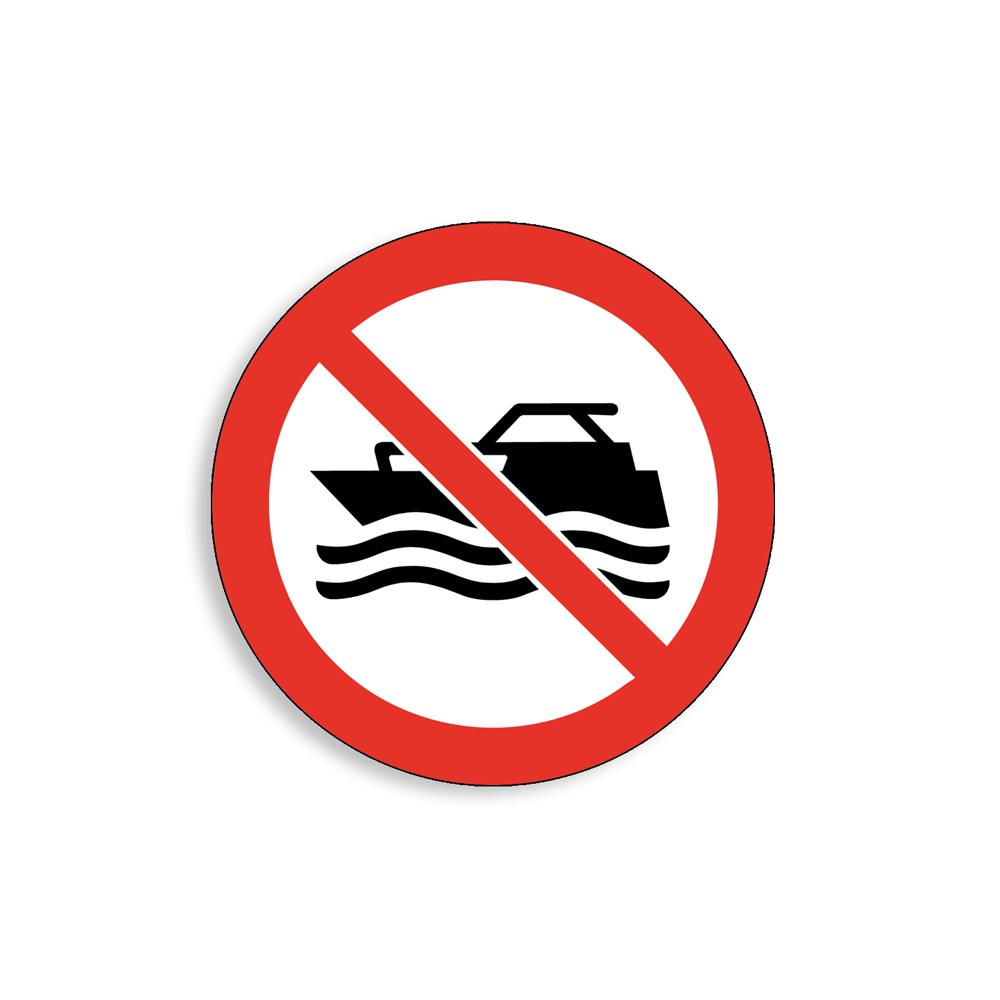 P056 - Navires à moteur interdits, Étiquettes et panneaux d'Interdiction