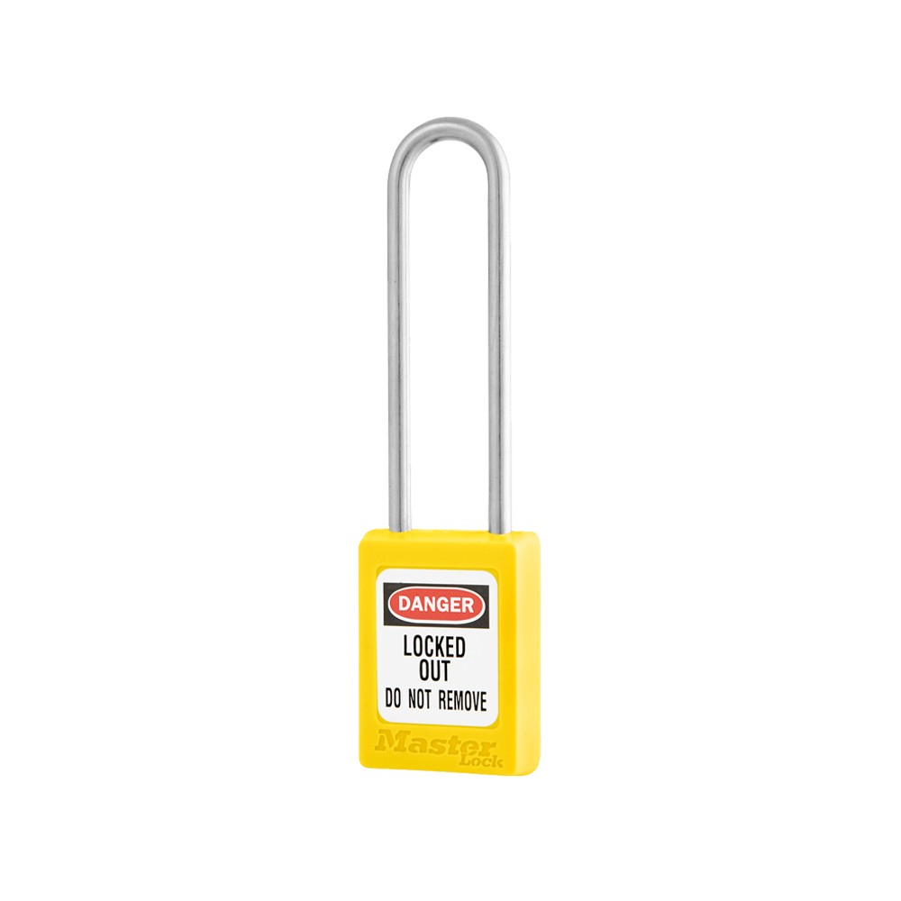Cadenas de sécurité en Thermoplastique, corps 35x48 mm, anse en Inox, 3 options disponibles - Jaune - Clés uniques - Anse 76 mm