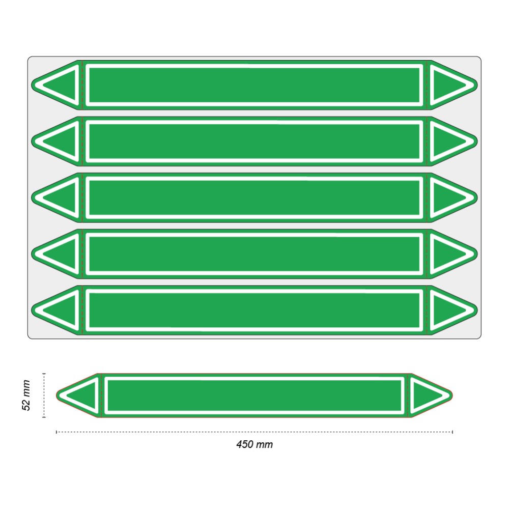 Étiquettes adhésives de marqueur de tuyauterie Eau - Prédécoupé - 52 x 450 mm - Sans pictogramme - En planche