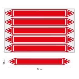 Étiquettes adhésives de marqueur de tuyauterie Incendie - Prédécoupé - 52 x 450 mm - Sans pictogramme - En planche