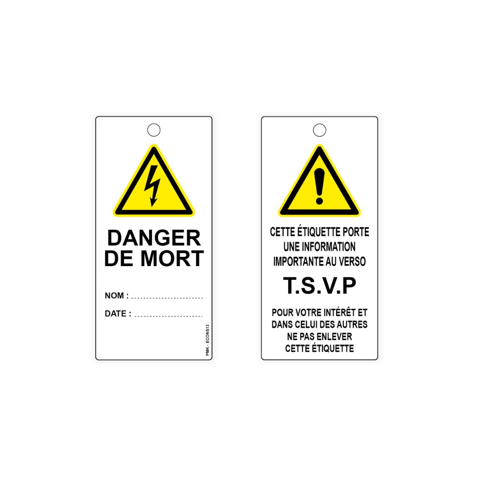 "Danger de mort" pictogramme risque électrique, différents formats et matières au choix