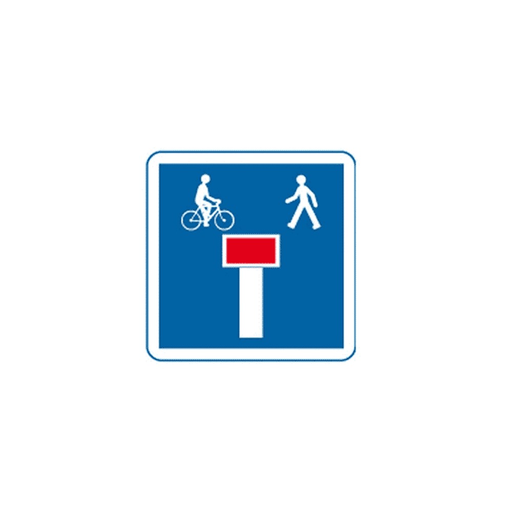 Panneau impasse comportant une issue pour les piétons et les vélos C13d