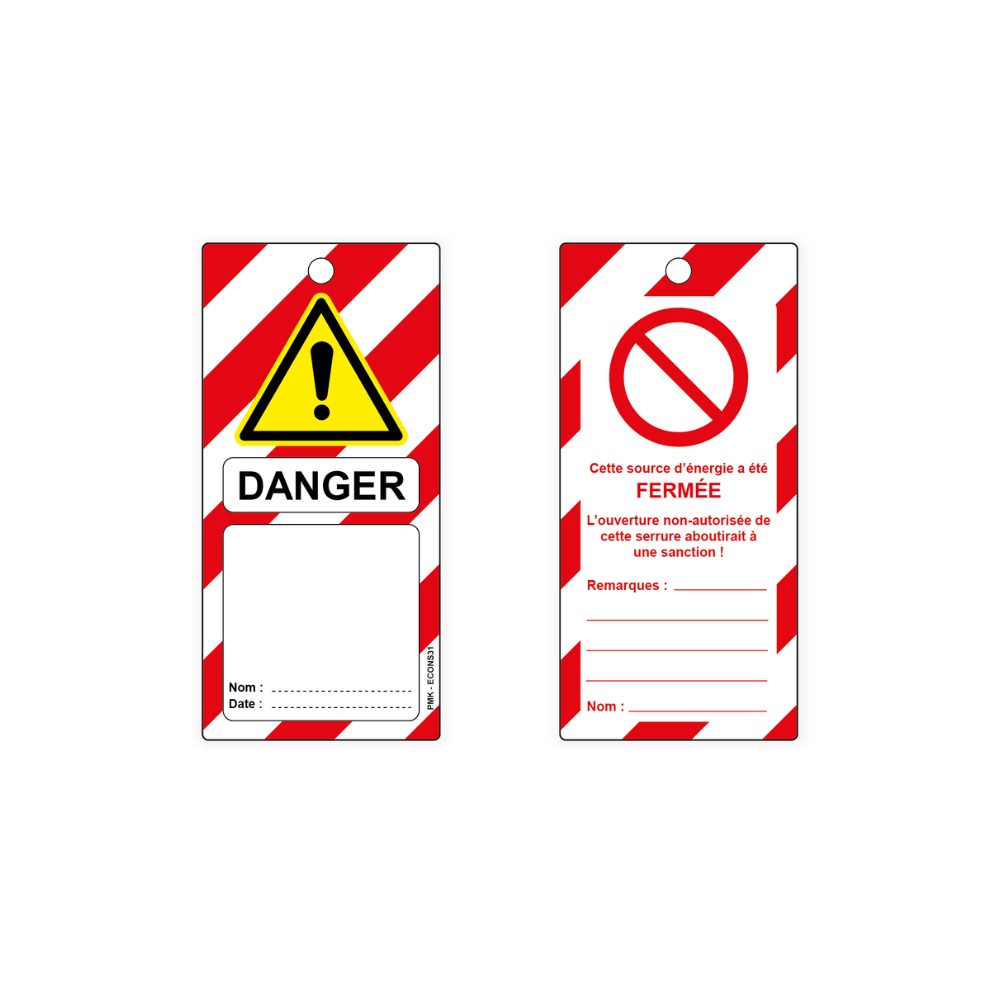 "Danger" hachures rouge et blanc, différents formats et matières au choix