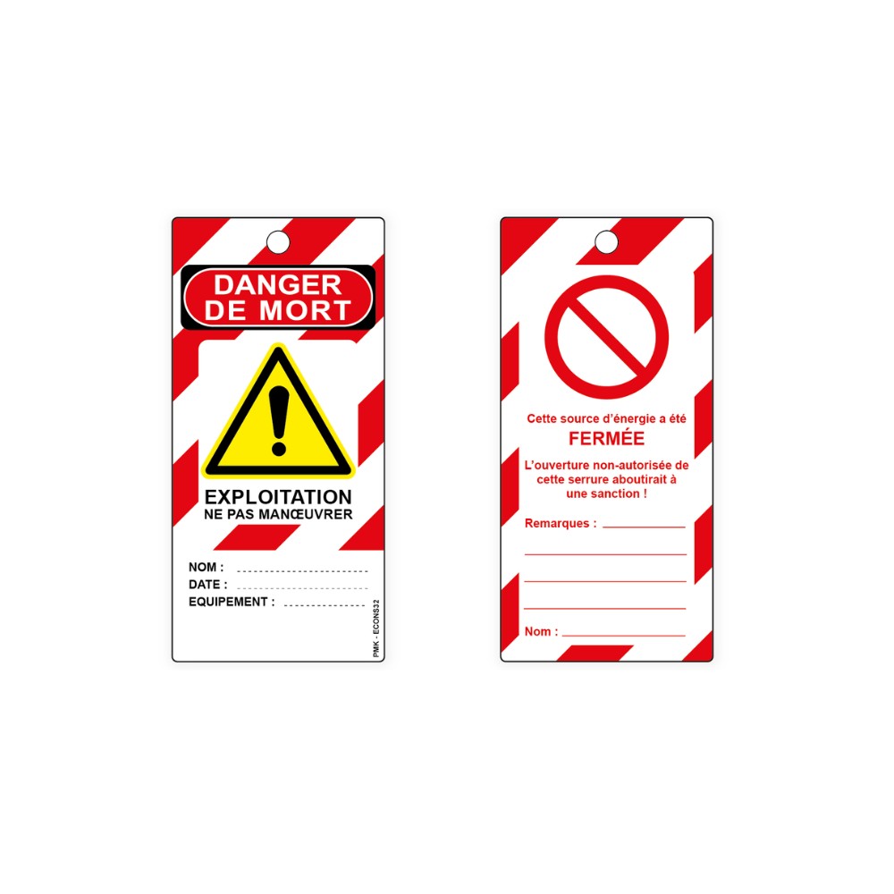 "Danger de mort - Exploitation, ne pas manœuvrer", différents formats et matières au choix
